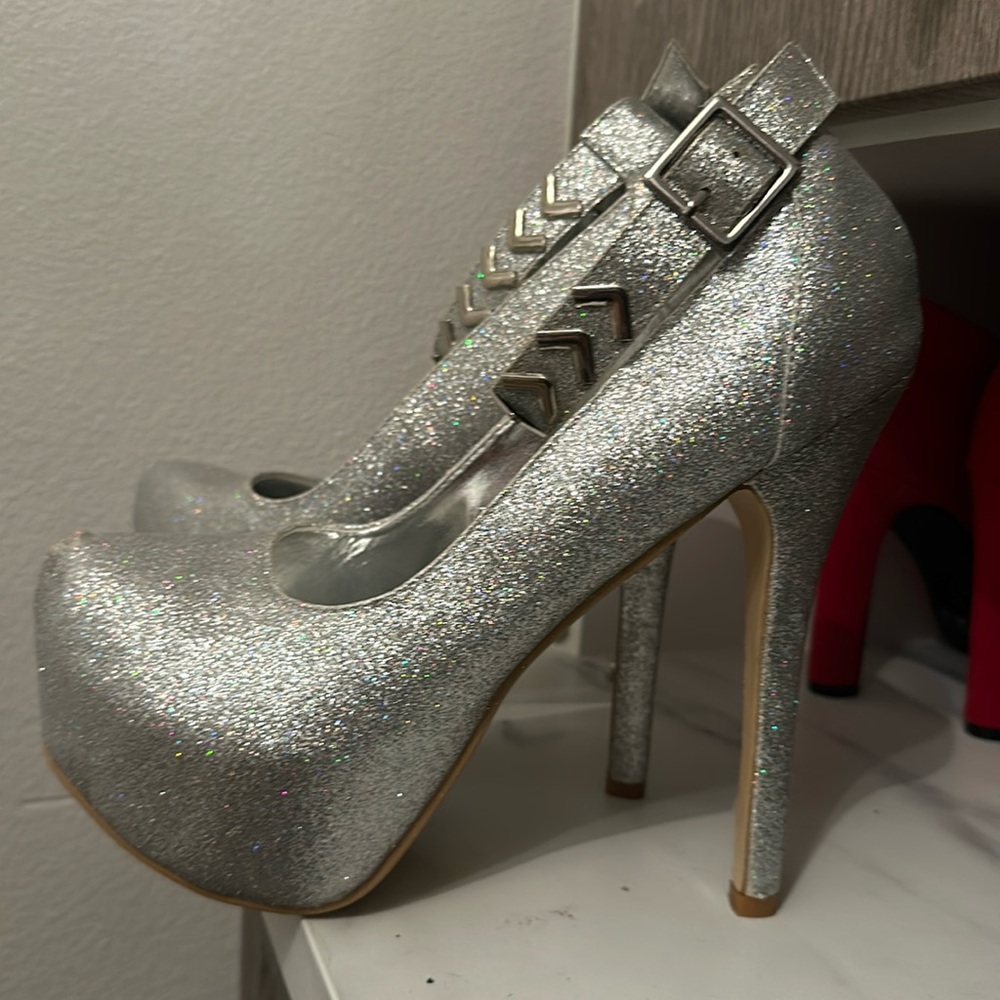 Silver glitter platform heels
